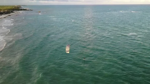 Aerial View of a Kite Surfer on the Ocean in Tulum Mexico Stock Footage 137427799