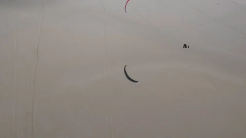 Aerial view of a Kitebuggy at the beach Stock Footage 105100908