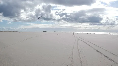 Aerial view of a Kitebuggy at the beach. Stock Footage 105101177