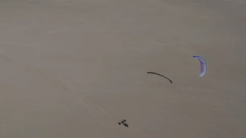 Aerial view of a Kitebuggy at the beach. Stock Footage 105101388