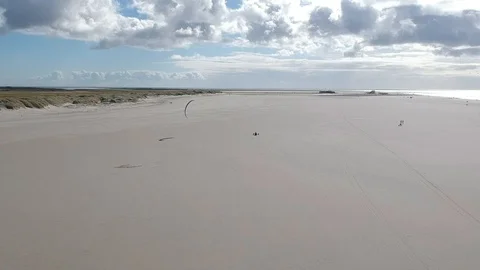 Aerial view of a Kitebuggy at the beach. Stock Footage 105101461
