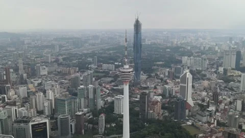 Aerial view of KL Tower and one of the tallest in the World Stock Footage 150289618