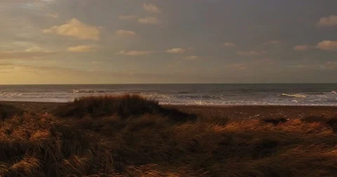 Aerial view of klitmoeller in the sunset Stock Footage 59107807