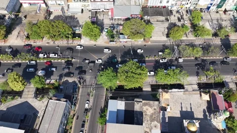 Aerial view of the KM 6 traffic light intersection in Banjarmasin Stock Footage 345962403