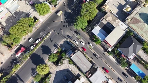 Aerial view of the KM 6 traffic light intersection in Banjarmasin Stock Footage 345962454