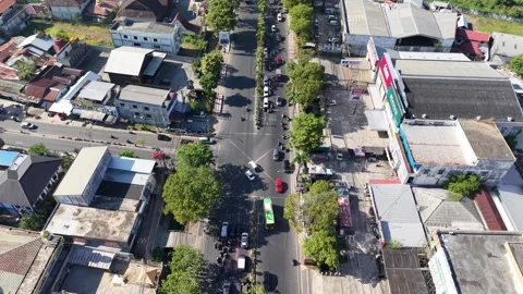 Aerial view of the KM 6 traffic light intersection in Banjarmasin Stock Footage 345962482