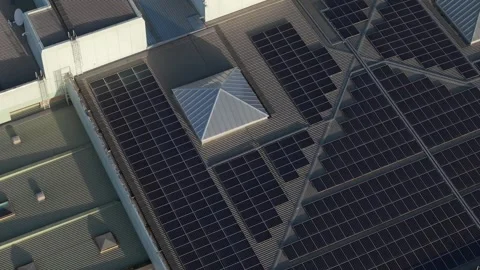 Aerial view of Knox Data Centre solar panels in Melbourne, Australia. Stock Footage 345082734
