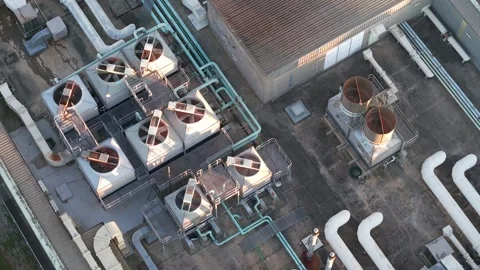 Aerial view of Knox data centre at dusk with rooftop infrastructure Видео 348031138