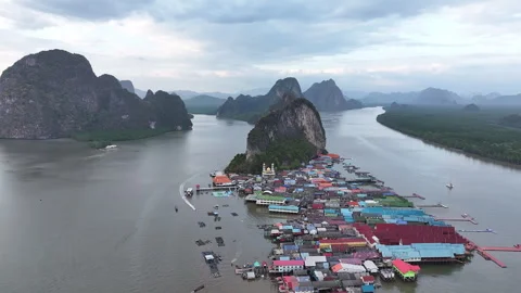 Aerial view of ko panyi floating village in thailand 動画素材 339483457