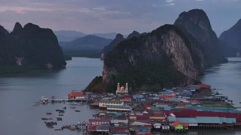 Aerial view of ko panyi floating village in thailand at sunrise Video stock 339572658