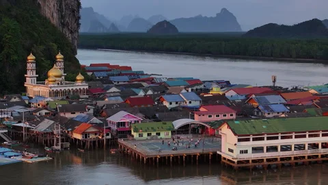 Aerial view of ko panyi floating fishing village, Thailand Stock Footage 339573507