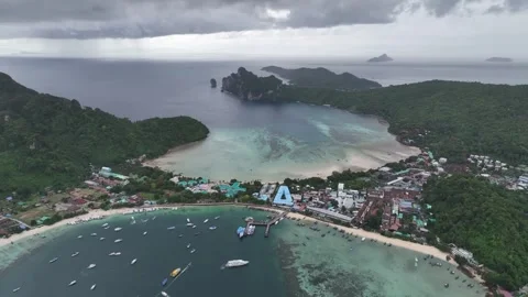 Aerial view of Ko Phi Phi Don in Thailand Stock-Footage 266667243