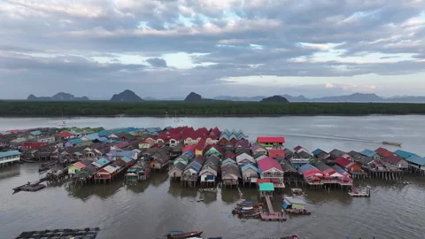 Aerial view of koh panyee floating fishing village, Thailand 動画素材 339485122