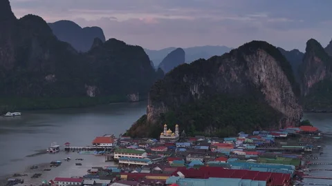 Aerial view of koh panyee floating village with mosque, Thailand Stock-Footage 339571565