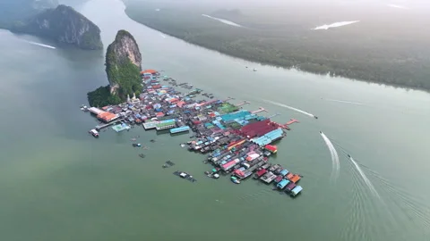 Aerial view of Koh Panyee Stock Footage 247057344