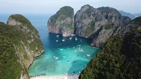 Aerial view of Koh Phi Phi in Thailand. Maya Beach. Cinematic 4K. Stock Footage 85962233