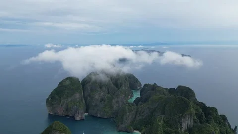 Aerial View of Koh Phi Phi, Thailand Covered by Clouds Stock Footage 334721106
