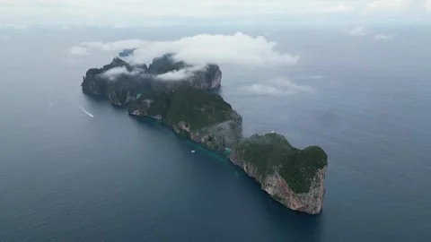 Aerial View of Koh Phi Phi Islands, Thailand with Clouds Drifting Over the Ocean Stock Footage 334721935