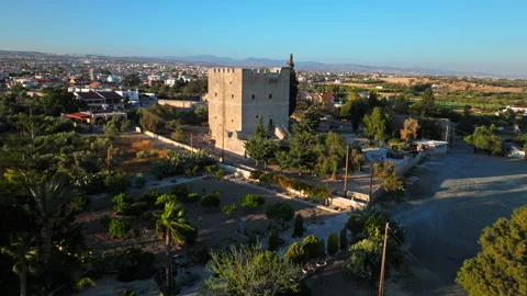 Aerial view of Kolossi Castle and surrounding village in Cyprus. Stock Footage 341552584