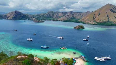 Aerial view of Komodo islands, exotic travel destination in Indonesia. Tropical Stock Footage 247031153