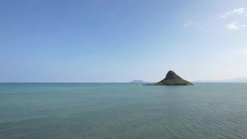 Aerial view of the Koolau Mountain Range and Chinaman's Hat Stock Footage 232648917