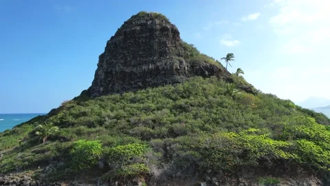 Aerial view of the Koolau Mountain Range and Chinaman's Hat Stock Footage 232649130