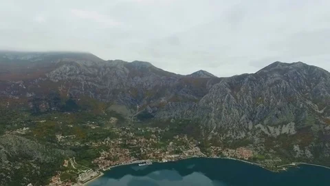 Aerial view of Kotor Bay. Risan Stock Footage 82820761