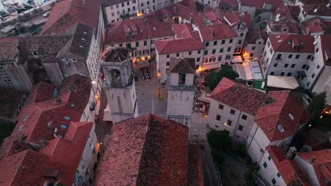 Aerial view Kotor roofs Stock Footage 228587700