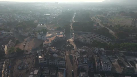 Aerial view of KR Circle in Mysuru (Mysore) City, Karnataka, India Stock Footage 326728729