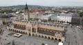 Aerial View of Krakow, Market Square, Town Hall Tower, Cloth Hall, Drapers' Hall HD Footage
