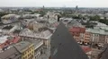 Aerial View of Krakow, Market Square, Town Hall Tower, Cloth Hall, Drapers' Hall HD Footage