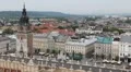 Aerial View of Krakow, Market Square, Town Hall Tower, Cloth Hall, Drapers' Hall HD Footage