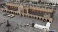 Aerial View of Krakow, Market Square, Town Hall Tower, Cloth Hall, Drapers' Hall HD Footage