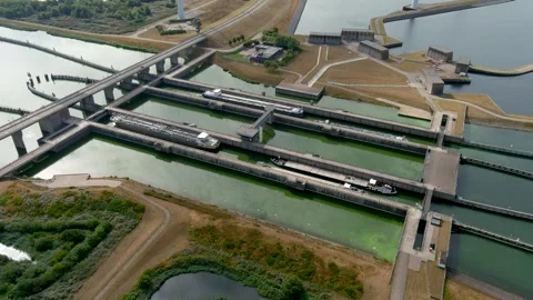 Aerial view of the Krammer locks. 스톡 동영상 275449970