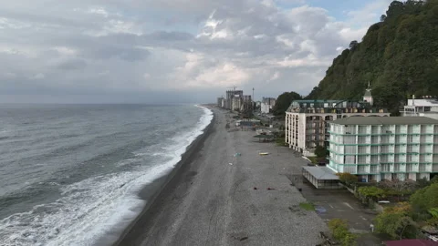 Aerial view of Kvariati coastline in Adjara, Georgia 2022 autumn 스톡 동영상 220717486