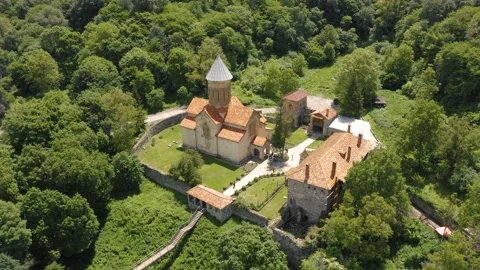 Aerial view of Kvatakhevi Monastery Stock Footage 244683003