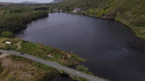 Aerial view of Kylemore Abbey in County Galway, Ireland. Stock Footage 345083420