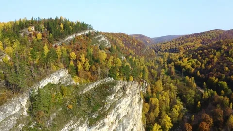 Aerial View of Kyzyltash Mountain Range in Autumn, South Ural Mountains, Russia Stock Footage 318463546
