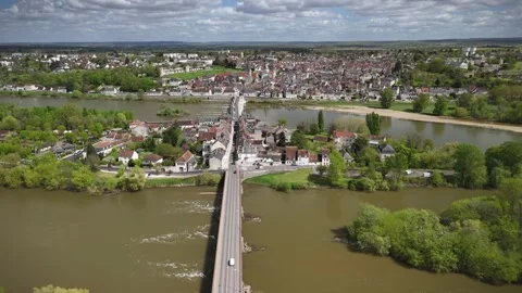 Aerial View of La Charité-sur-Loire, Nièvre, France Stock Footage 273083468
