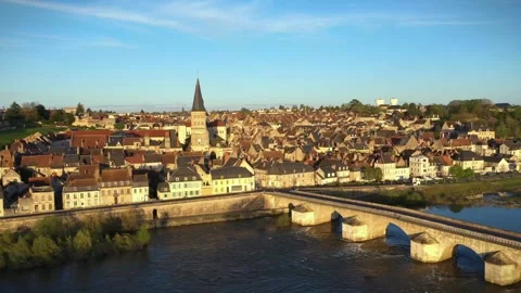 Aerial View of La Charité-sur-Loire, Nièvre, France Stock Footage 273083482