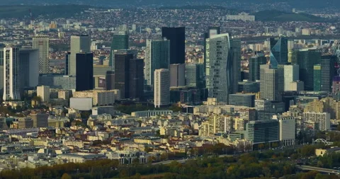 Aerial view of La Defense discrict in city of Paris, business district, capital Stock Footage 255023812