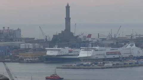 Aerial view of La Lanterna, Genoa, Italy Stock Footage 10700534