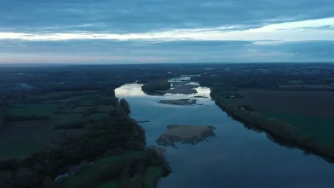 Aerial View of La Loire River at sunset Stock Footage 144635325