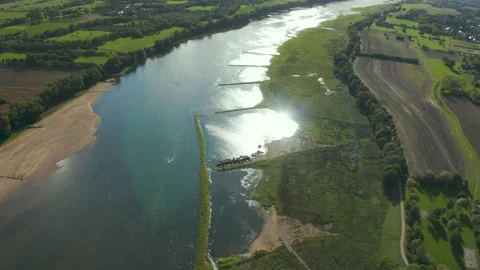 Aerial view of La Loire with special boats Stock Footage 144635271
