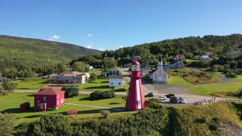Aerial view of La Martre lighthouse, Gaspé Peninsula, Quebec, Canada Vidéo 148513404