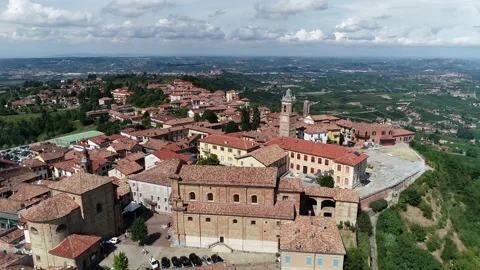 Aerial view of La Morra is a comune in province of Cuneo 4k Stock Footage 148985993