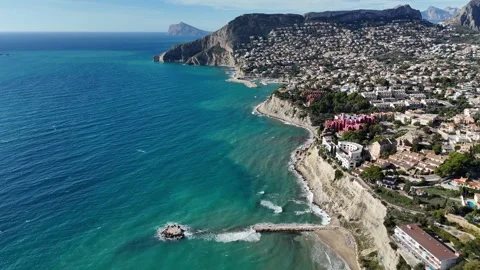 Aerial View of La Muralla Roja and Calpe Coast Spain Stock Footage 340532501