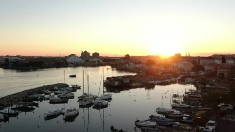 Aerial view of La Pointe Courte in Sete in october by drone 01 Stock Footage 296628610