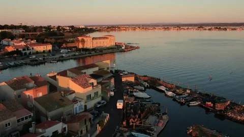 Aerial view of La Pointe Courte in Sete in october by drone 02 Stock-Footage 296628612