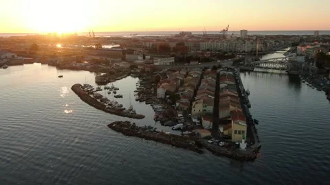 Aerial view of La Pointe Courte in Sete in october by drone 07 Stock-Footage 296628626